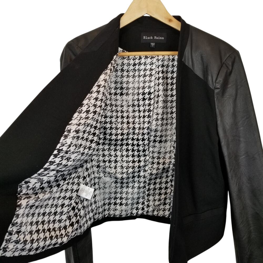 Black Rainn Women's Faux Vegan Leather Sleeve Black Blazer Jacket Size XL - Picture 5 of 7